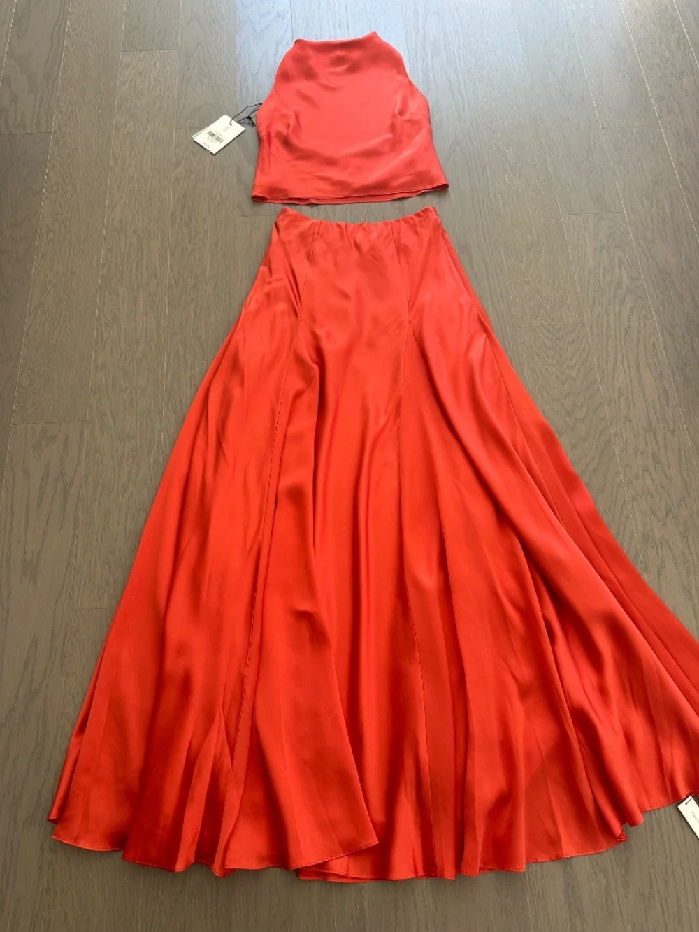Reformation SERA Two Piece Silk Maxi Skirt Set Red Coral Orange Sz 2 - With Tags - Picture 3 of 10